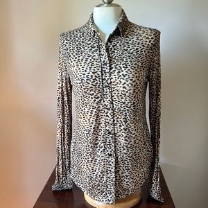 Long sleeve jersey leopard print blouse